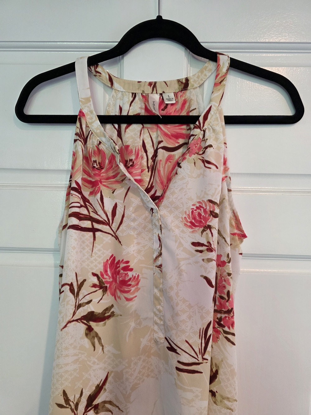 Tacera Cream and Rose Floral Sleeveless Top